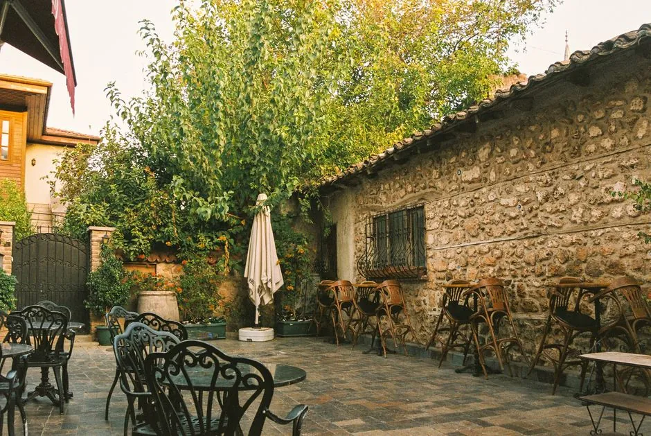 Terrasse en pierre et vegetaux